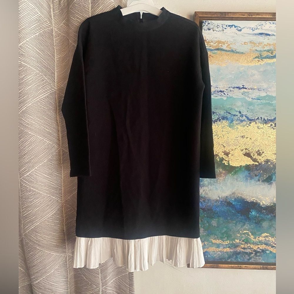 Blaque Label Womens Long Sleeve Crew Neck Shift Dress Black White Size XS